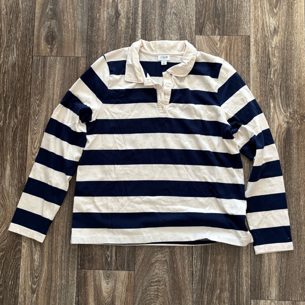 J. Crew Women’s Polo in Navy and Cream Stripes
